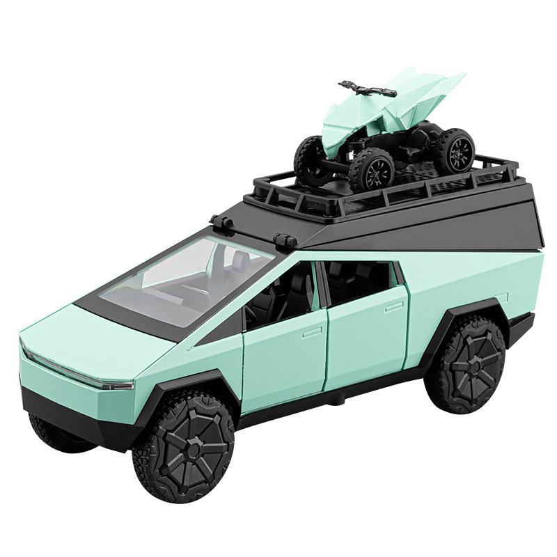 1/32 Tesla Cyber the Truck Pickup Alloy Camping RV Car Model Diecasts Metal Toy Van Motorhome Touring Car Model Sound Light Kids Gifts
