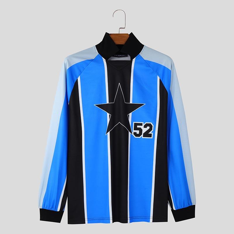 

INCERUN Мужские повседневные топы с длинным рукавом и принтом в виде букв, футболки в полоску 2XL синий