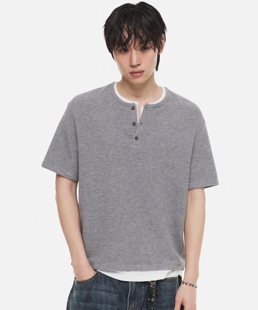 DNSR Layered Henley Neck Waffle T-Shirt Gray/White