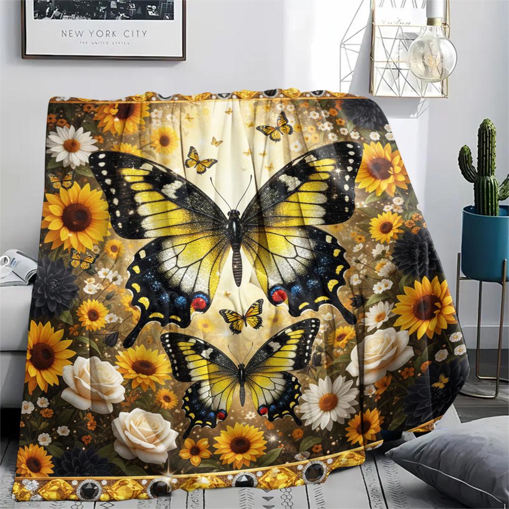 1PC 3D Butterfly Print Flannel Blanket, High quality All Seasons, Home Decor, Warmth and Comfort, Perfect for Christmas Gifts