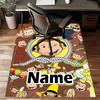 Custom Curious George Mat Personalized Name, Polyester Washable Indoor Entryway Rug, Gift for Christmas, Easter, Thanksgiving Day
