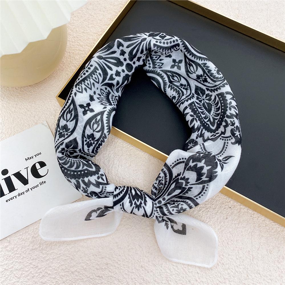 58 Cashew Silk Small Square Scarf: Korean Style Cotton Linen Printed Headscarf and Hairband for Women, Ideal for Spring, Summer, and Autumn.