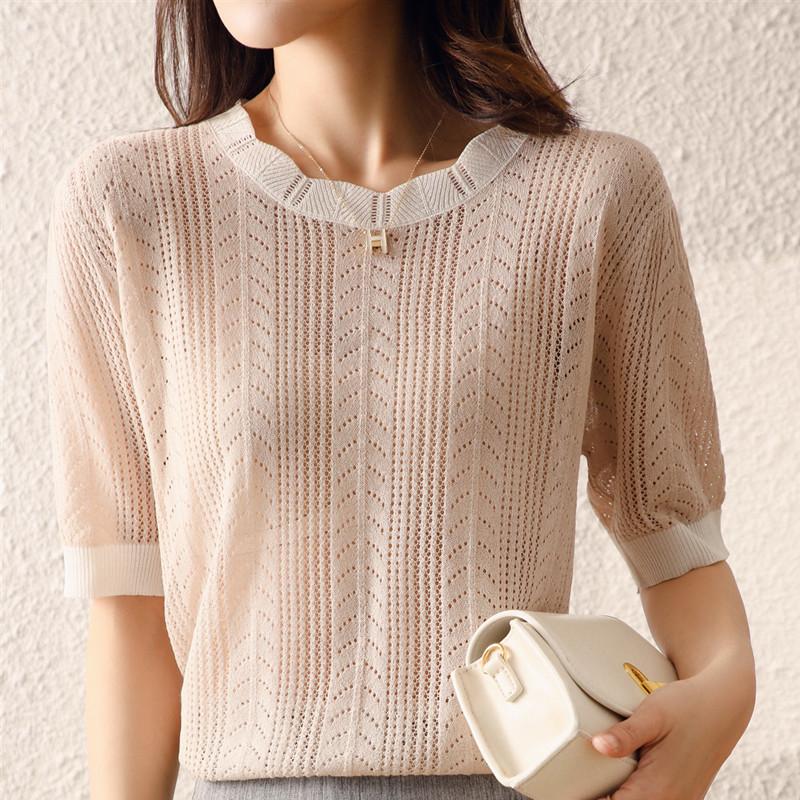 Full-body Hollow Women's Round Neck Sweater for Summer New Loose T-shirt To Make You Look Slim and Versatile Fashionable Top
