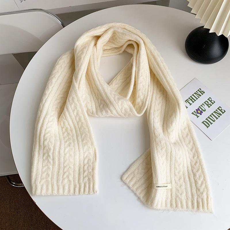 New Style Wool Solid Color Knitted Scarf for Women Winter Korean Style High End Warm and Cold Protection Neck Scarf