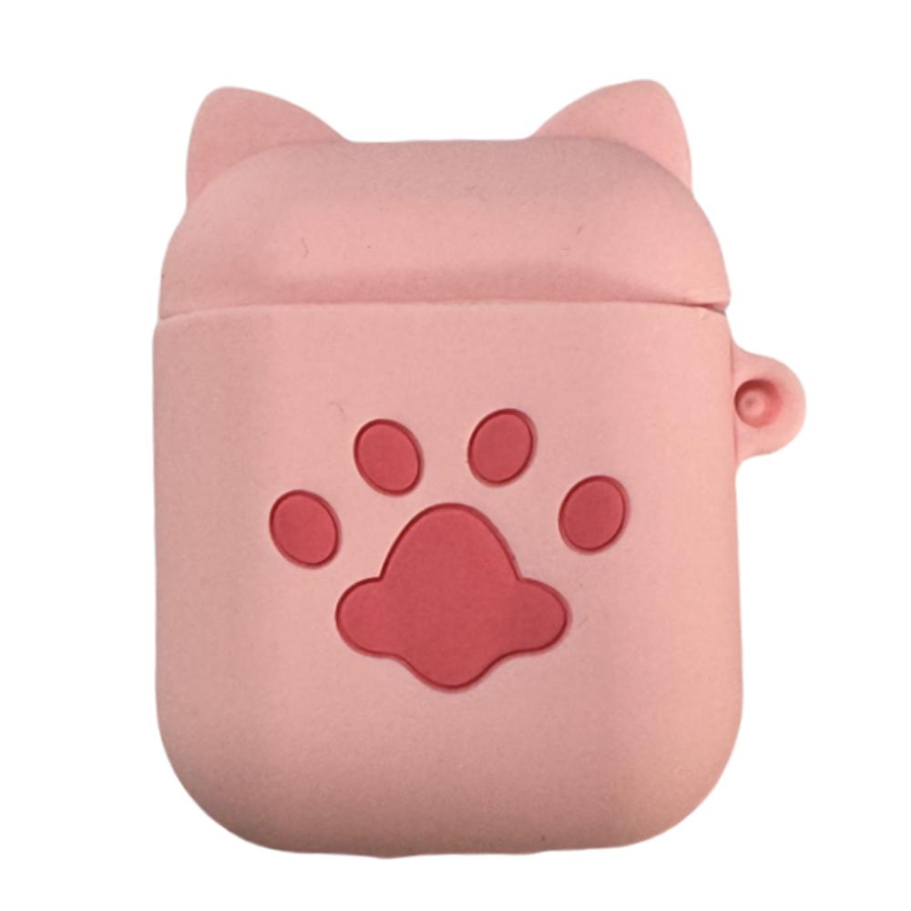 

No.2 For Apple AirPods with Wireless Charging Case (2019)/AirPods with Charging Case (2019) (2016) Cartoon Silicone Case Pink Cat Paw