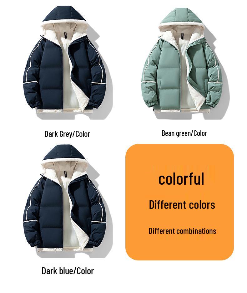 Men's Hooded Down Cotton Bread Jacket - Trendy Casual Coat for Students and Couples