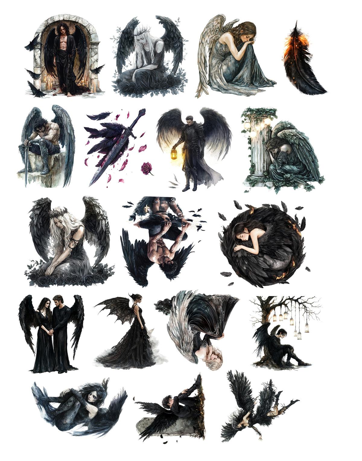 18pcs Stickers Watercolor Gothic Dark Fallen Angel Stickers DIY Scrapbook Diary Decoration Vintage Scrapbooking Stationary белый