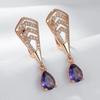 Shiny Purple Natural Zircon Drop Earrings For Women Trend  Rose Gold Color Bride Wedding Fine Jewelry Crystal Gift