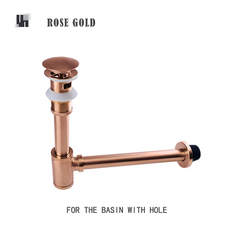 Badezimmer Siphon Spülbecken Abflussrohr Messing Geruchsverschluss Abfallflasche Trap Schwarz Gebürstet Gold Chrom Pop-Up Abflussstopfen Roségold