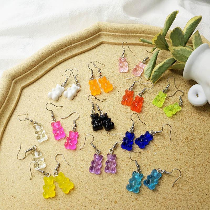 Colorful Jelly Resin Bear Earrings - European & American Fashion