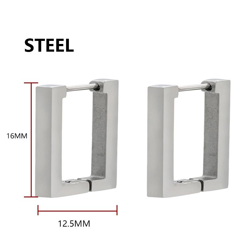 1 Pair Unisex Punk Rock Geometric Triangle Stainless Steel Earrings Women Men Piercing Push-Back Clip Ear Rings Party Zircon