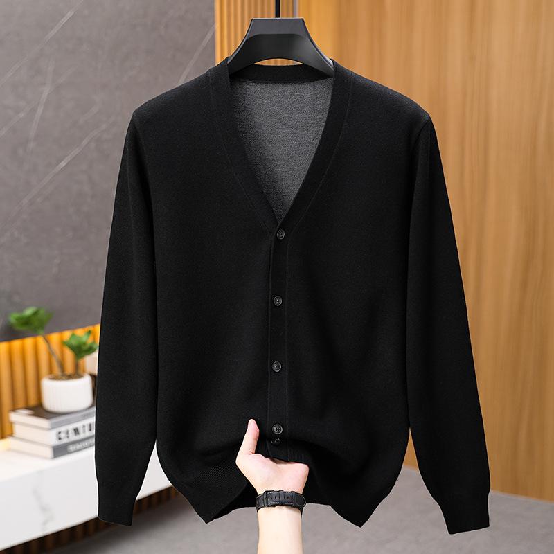 Men's Thick Wool Deep V-Neck Cardigan for Autumn/Winter - Double-Sided Style for Middle-Aged and Elderly