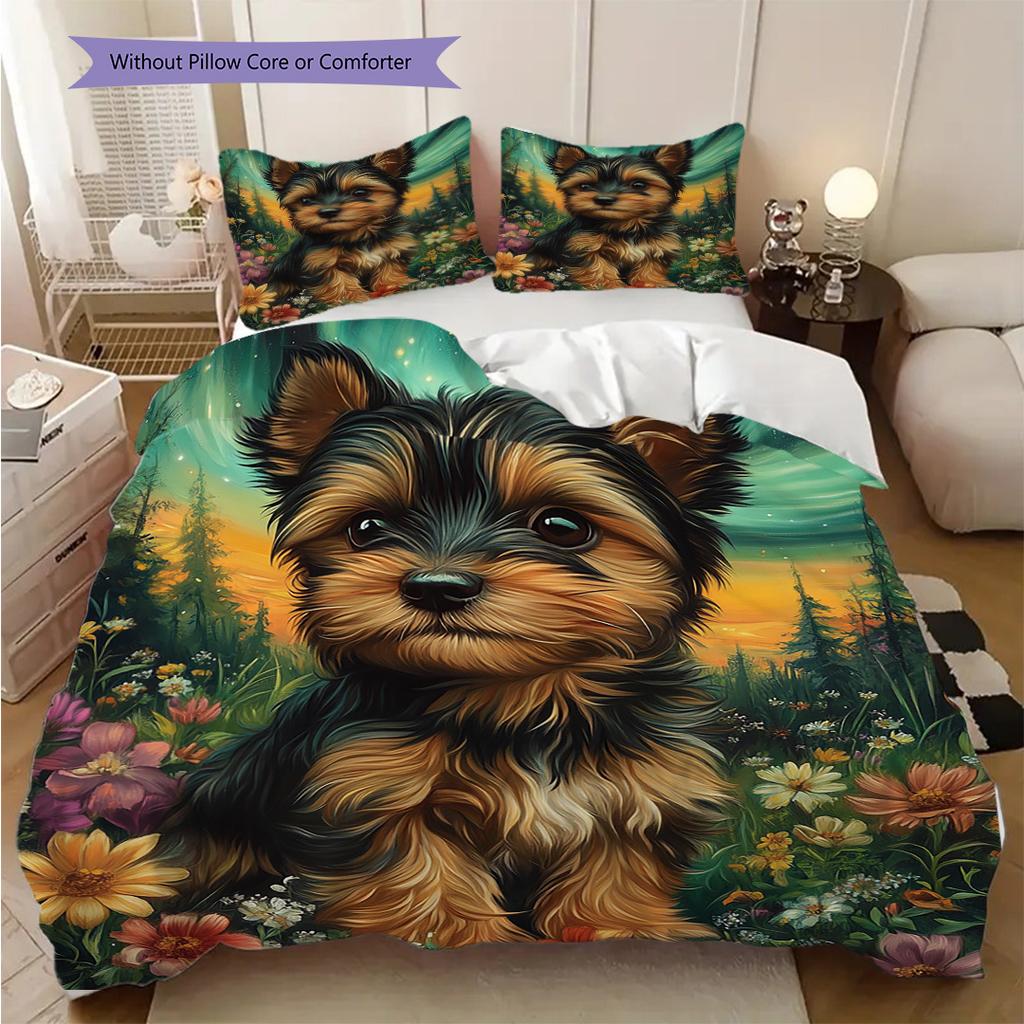 Set Copripiumino Trapuntato con Fantasia Yorkshire Terrier Federa Decorazione per la Casa Regalo di Compleanno (1 * copripiumino + 2 * federa, senza nucleo)