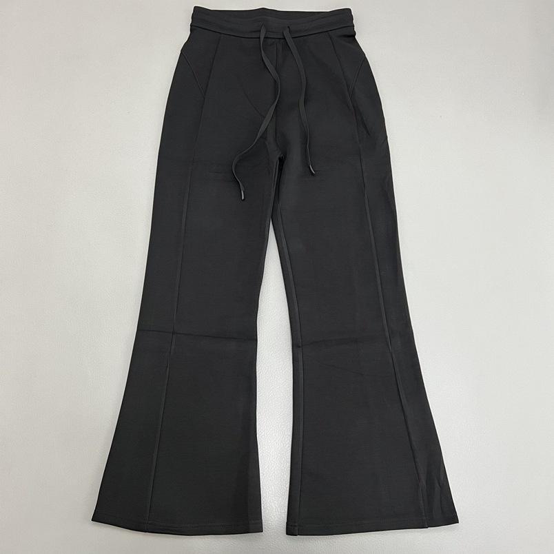 

Women s High-Waisted Micro-Flare Yoga Pants - Sporty Casual Spring Style with Drape and Lace-Up Details M чёрный