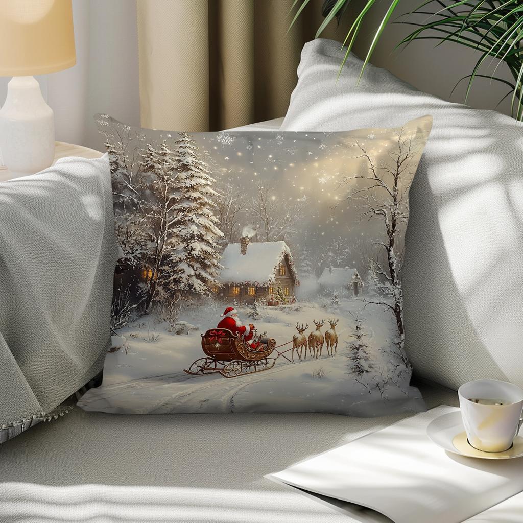 Christmas Winter Village Decorative Pillow Cover 18X18 Inch Pillow Cover Throw Cushion Cover For Home Car Sofa 1Pc