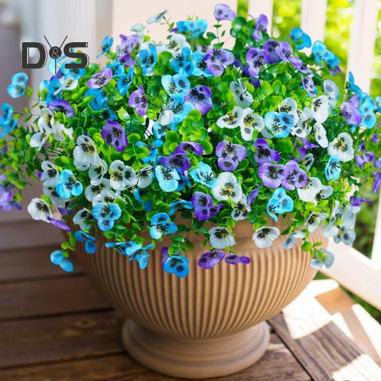 12 Pezzi Fiori di Pansè Artificiali da Esterno Resistenti ai Raggi UV Fiori di Seta Sintetica Colorati Pansè Finti per Fioriera Cassetta da Finestra Portico d'Ingresso Cortile Patio Decor