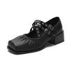 Fashion Fashion Square Toe Rivet Cross Strap Mary Janes Women Pumps Spring Autumn Leather 4.5cm Thick Heeled Punk Loafers Girls Shoes