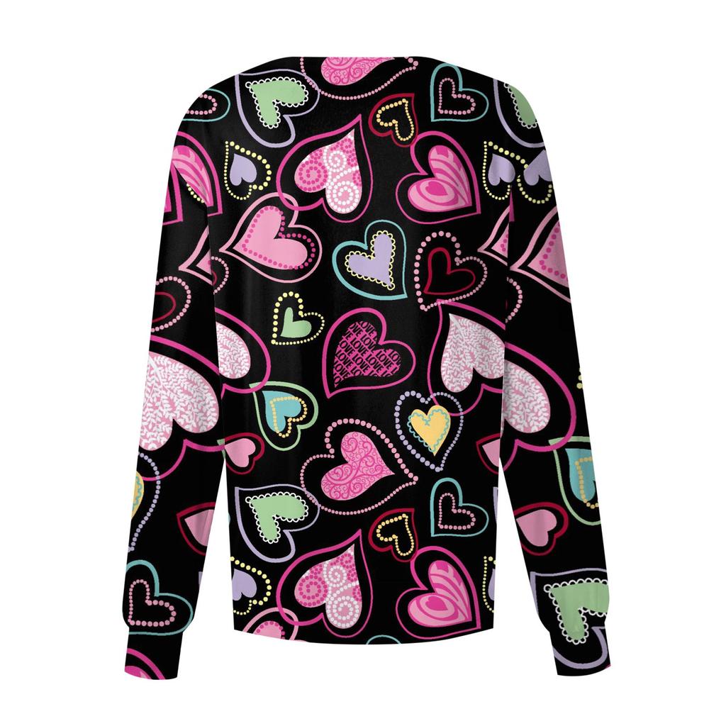 Dámské ležérní oblečení s dlouhým rukávem, jednořadé, valentýnský potištěný svetr