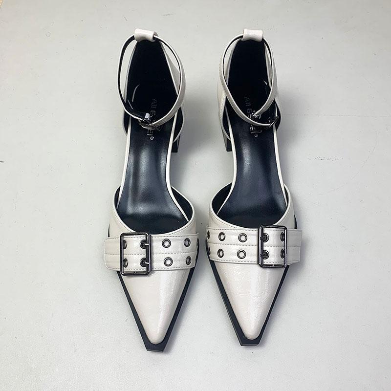 

Fashion Fashion Ankle Buckle Strap Pumps Ladies Medium Heels Shoes Female Shallow Footwear Pointed Toe Women 4cm Square Heels Shoes 35 бежевый