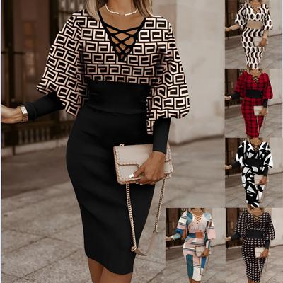 Φόρεμα Bodycon Νέο Φθινόπωρο Χειμώνας 2025 Γυναικείο V-λαιμόκοψη, Φόρεμα Bodycon Midi με Μανίκι 3/4 και Δέσιμο στη Μέση, Φόρεμα Πάρτι Βραδινό με Επίδεσμο Στενής Γραμμής