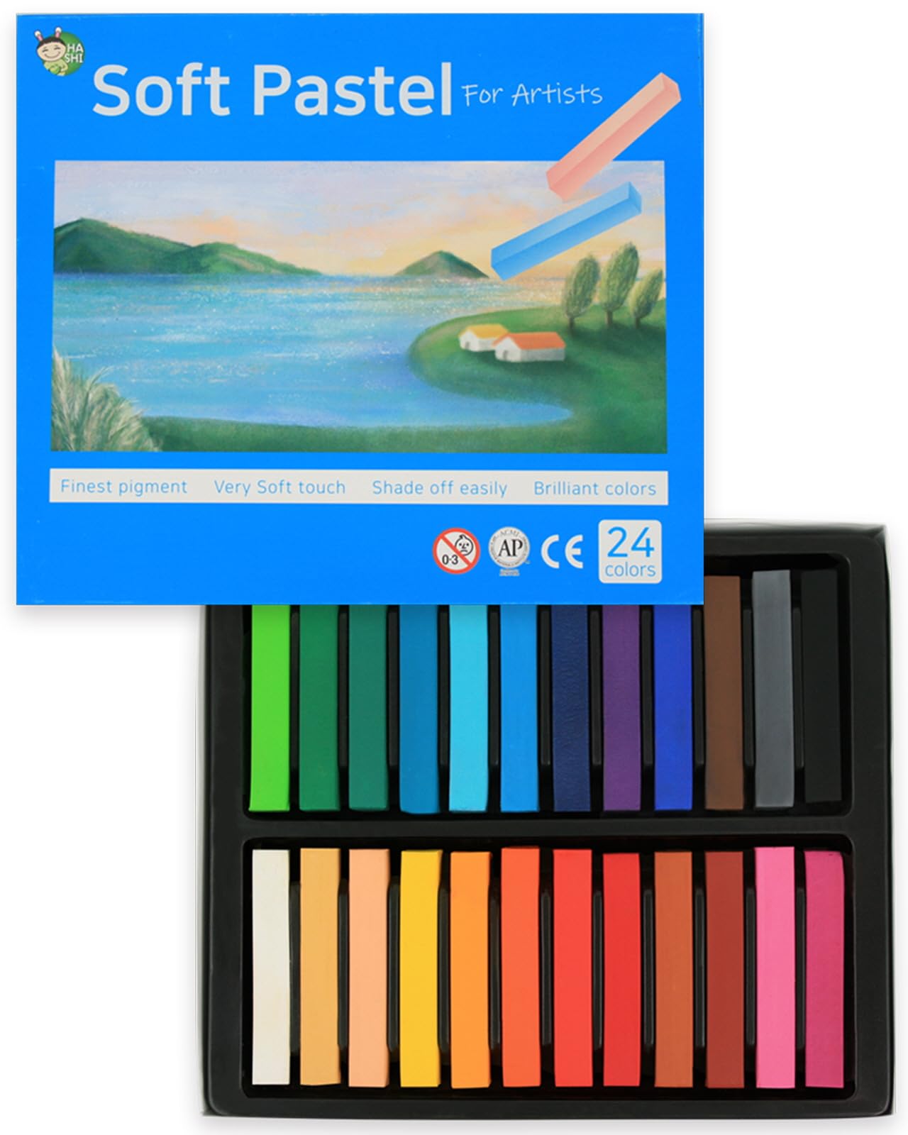 

(24 Colors) HASHI Professional Non-Toxic Soft Pastel Set - Chalk Pastel Colors, Soft Long Pastels for Professionals