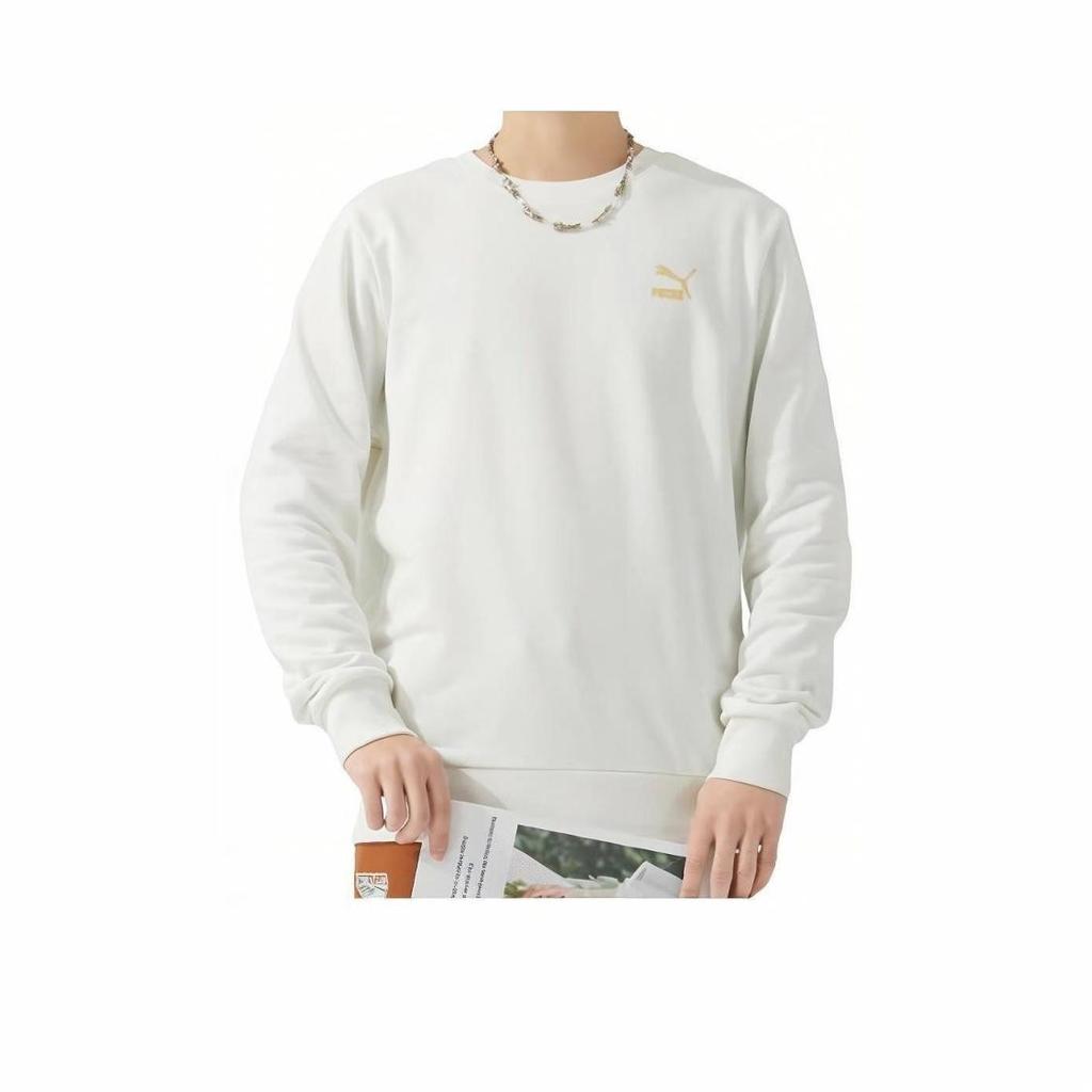PUMA Solid Color Casual Crewneck Long Sleeve Sweatshirt Unisex White