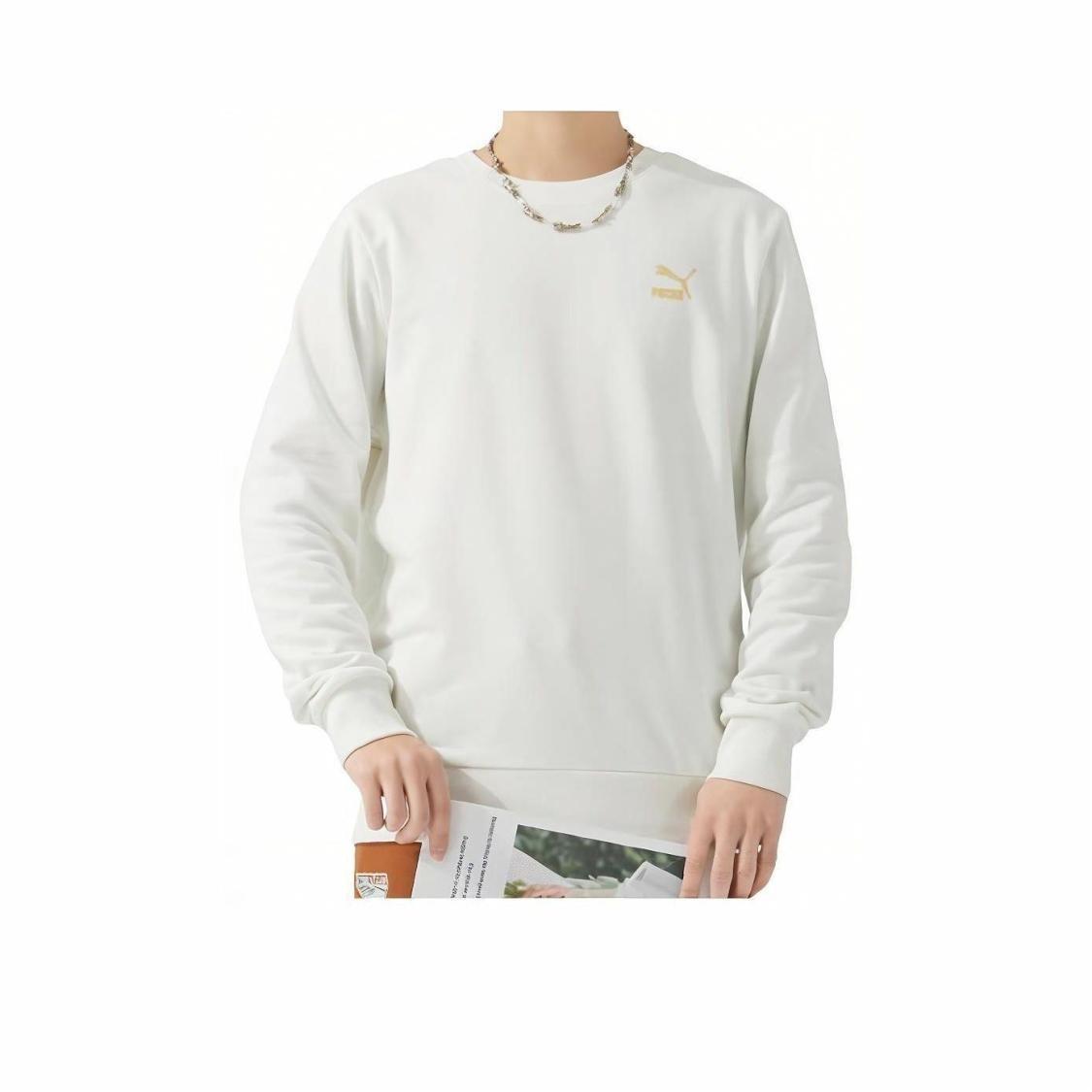 PUMA Solid Color Casual Crewneck Long Sleeve Sweatshirt Unisex White L