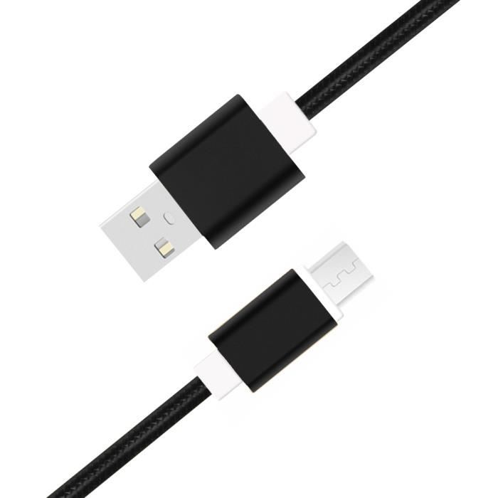 Câble micro usb pour konrow sky lite câble usb tressé nylon 1,3 mètre câble charge-synchro rapide-transfert de données - noir