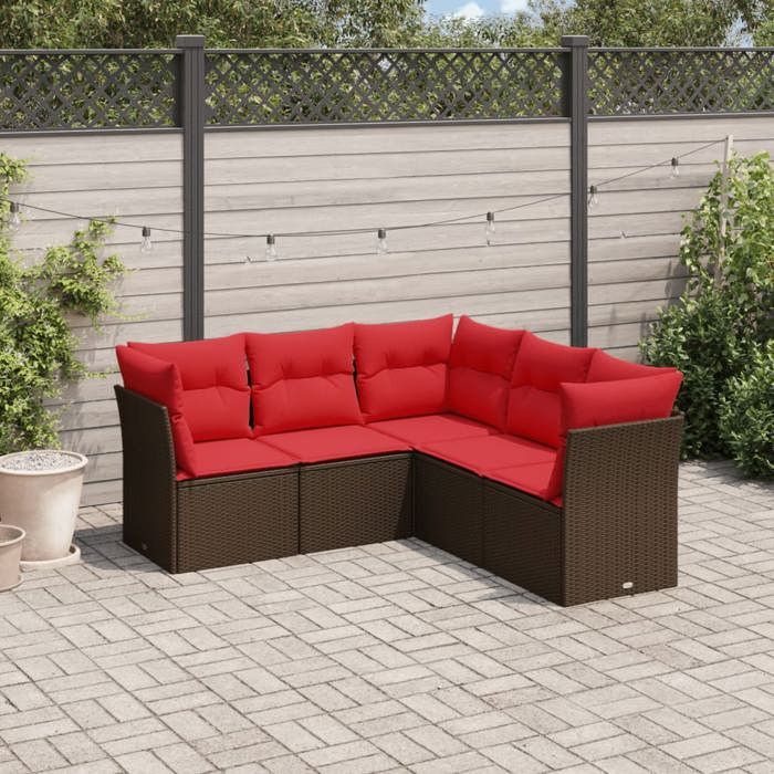 VidaXL Salon de jardin avec coussins 5 pcs marron résine tressée 3249463