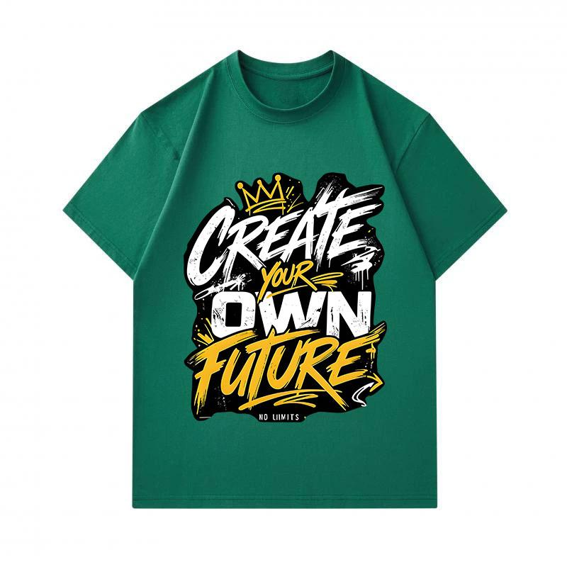 Men's 100% Cotton Crew Neck Short Sleeve T-Shirt, Create Your Own Future Graffiti Crown Print Casual Comfortable Summer Tee for Daily Wear