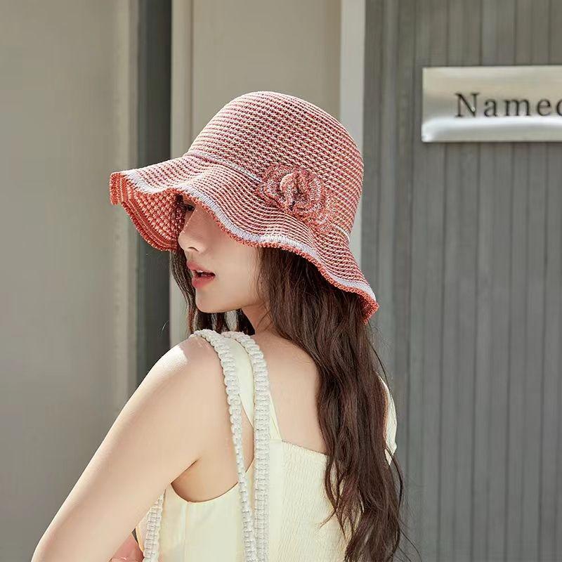 

Солнечная шляпа женская 2025 Новая летняя шляпа-панама с полым узором в виде цветка, защита от солнца, защита от УФ-лучей, складная Powder Coke All yards