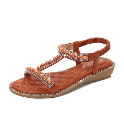 Sommer Mode Damen Flache Sandalen für Damen 2024 Elastischer Fersenriemen Gladiator Bequem Rutschfest Strandschuhe Keile Sandalias