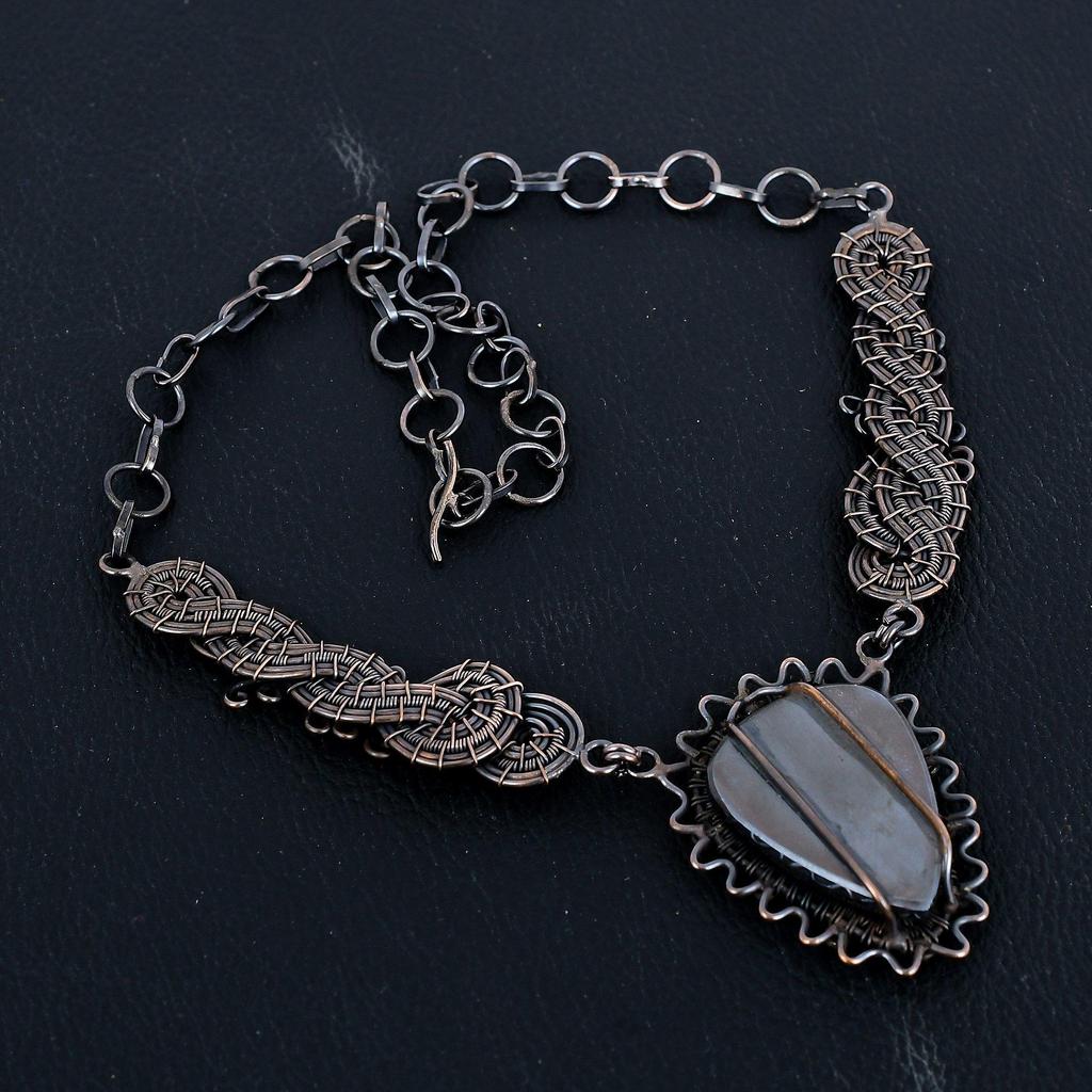 Shungite Gemstone Necklace, 999 Copper Wire Wrapped Handmade Designer Necklace Jewelry, Adjustable Chain Necklace Gift For Women