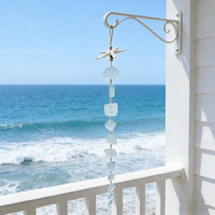 Strand Küsten Thema Mehrfarbige Meerglas Windspiele Hängendes Ornament Mit Harz Seesternen Für Außen Garten Dekorationen