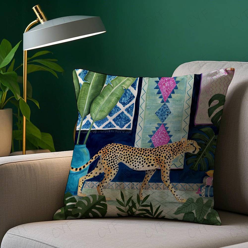 Short Plush Material Pillowcasecheetah Llama Leopard Jungle Pillow Case Custom Printed Brushed Fleece Pillow, Baby Skin-Touch, E