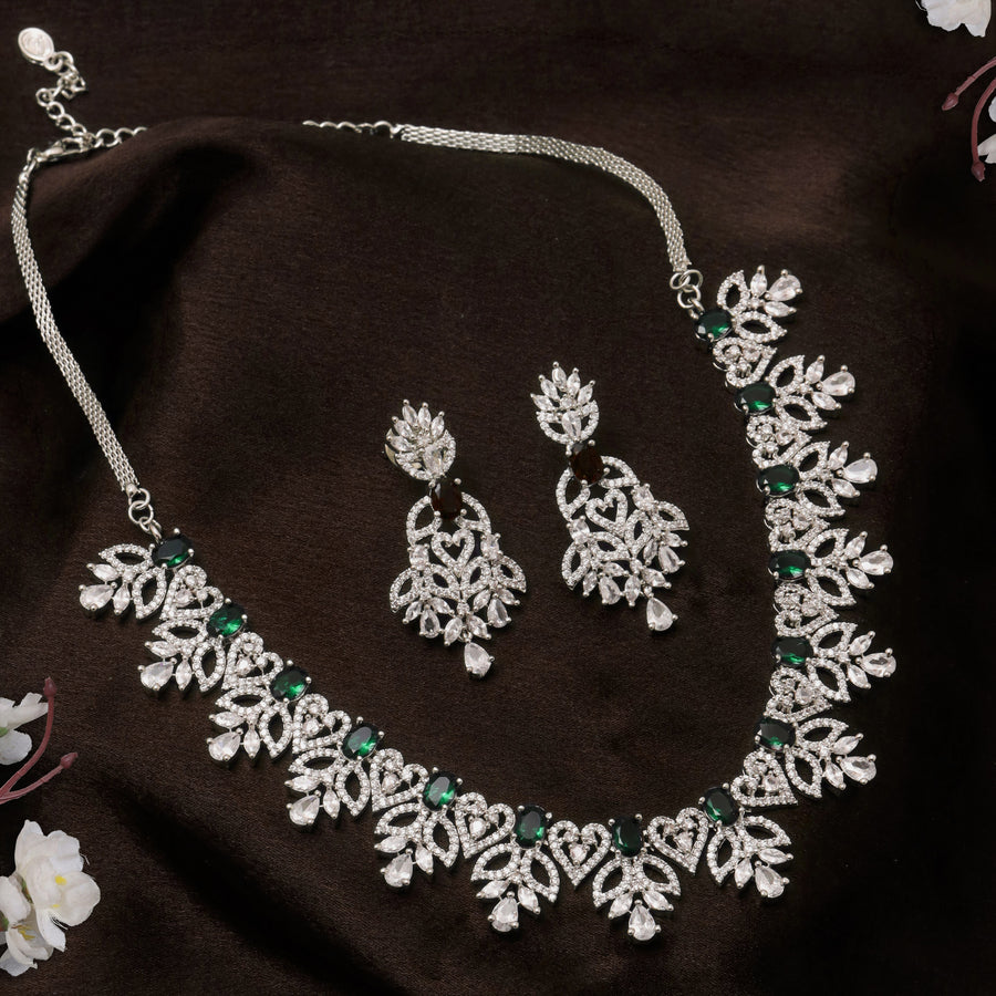 Ensemble de colliers de créateur Estele plaqué rhodium CZ Green Glory Green Stones pour femmes