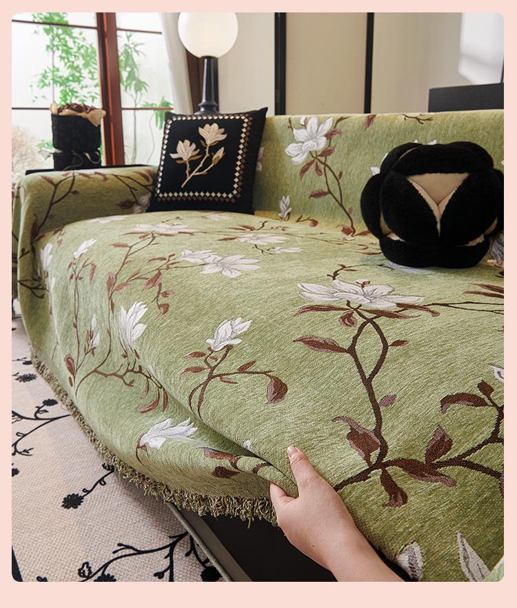Chinese Modern Magnolia Sofa Cover: Simple Full-Cover Cushion and Towel for Armrest and Backrest