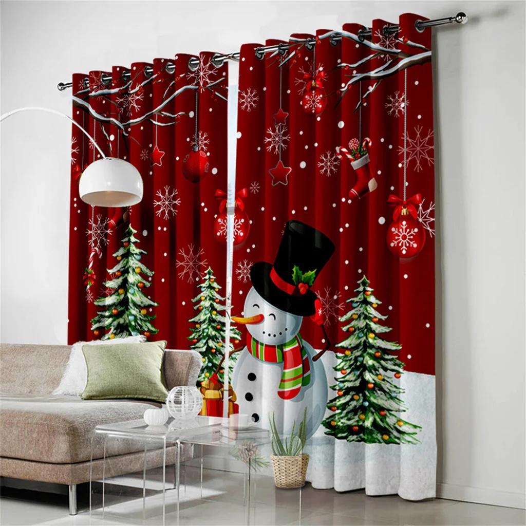 Happy New Year Christmas Santa Celebration Holiday Curtains Living Room Custom Window Drapes Fabric Home Decor 2 Panels