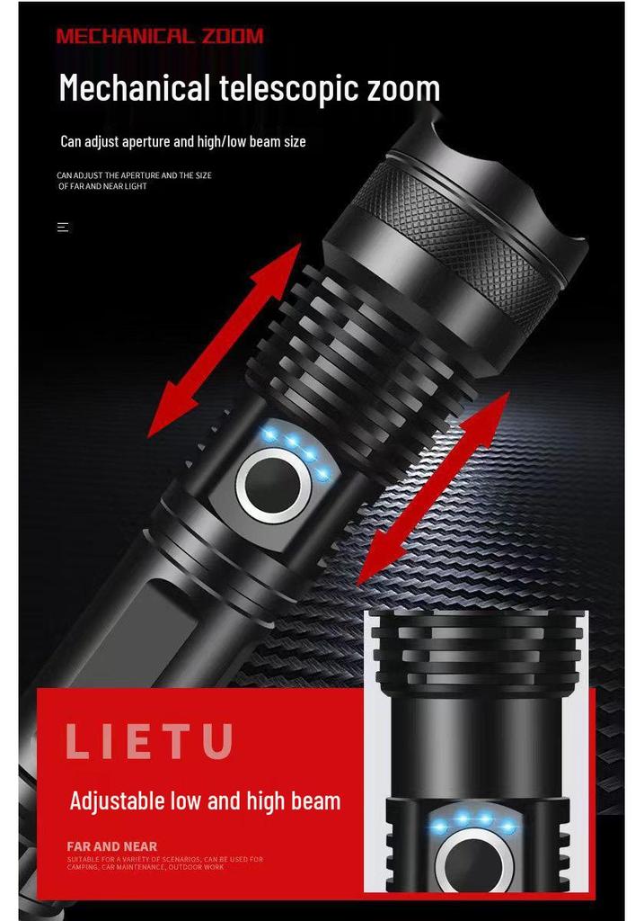 P50 Flashlight: Powerful LED, USB Rechargeable, Power Display, Zoom & Spotlight Functions