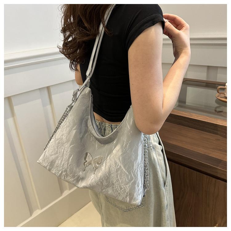 Women's Faux Leather Bucket Bag, Double Strap Butterfly Texture Shoulder Crossbody Purse, Soft Handbag with Phone Pocket