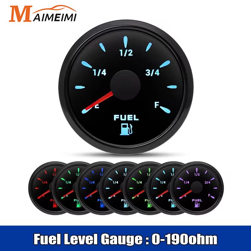 52MM 0-190Ohm Fuel Level Gauge with 7 Color Light 240-33Ohm Oil Tank Level Meter Indicator Fuel Gauge for Car Marine RV 12V 24V 0-190ohm BN