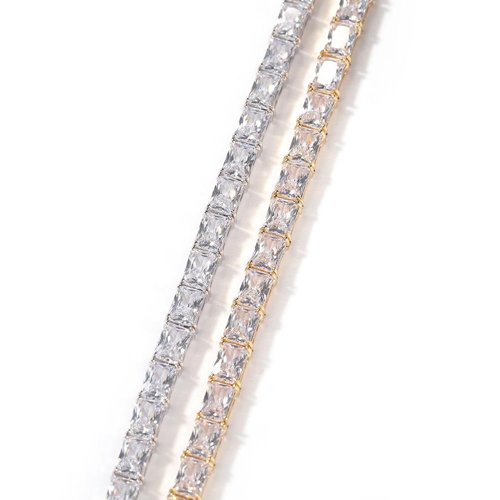 European Hip Hop Rectangular Zircon Necklace Ins Personality Simple Tennis Chain Street Niche Copper Clavicle Chain