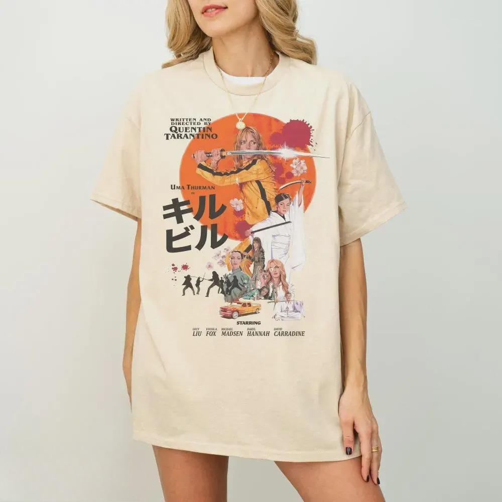 Kill Bill Shirt Quentin Tarantino TshirtUma ThurUnisexRetro Movie Shirt Summer Unisexs and Womens Loose and Breathable Tshirt Top S