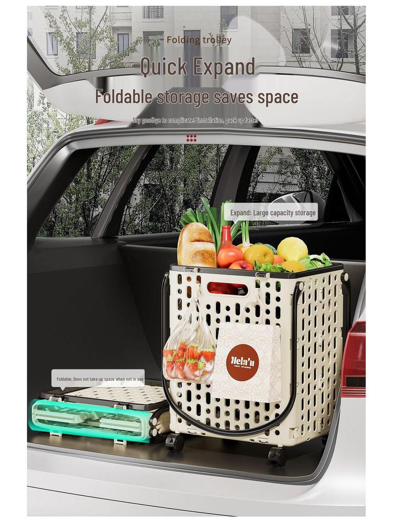 Foldable Multi-Functional Handcart: Compact Trailer for Shopping, Vegetables, and Express Pickups