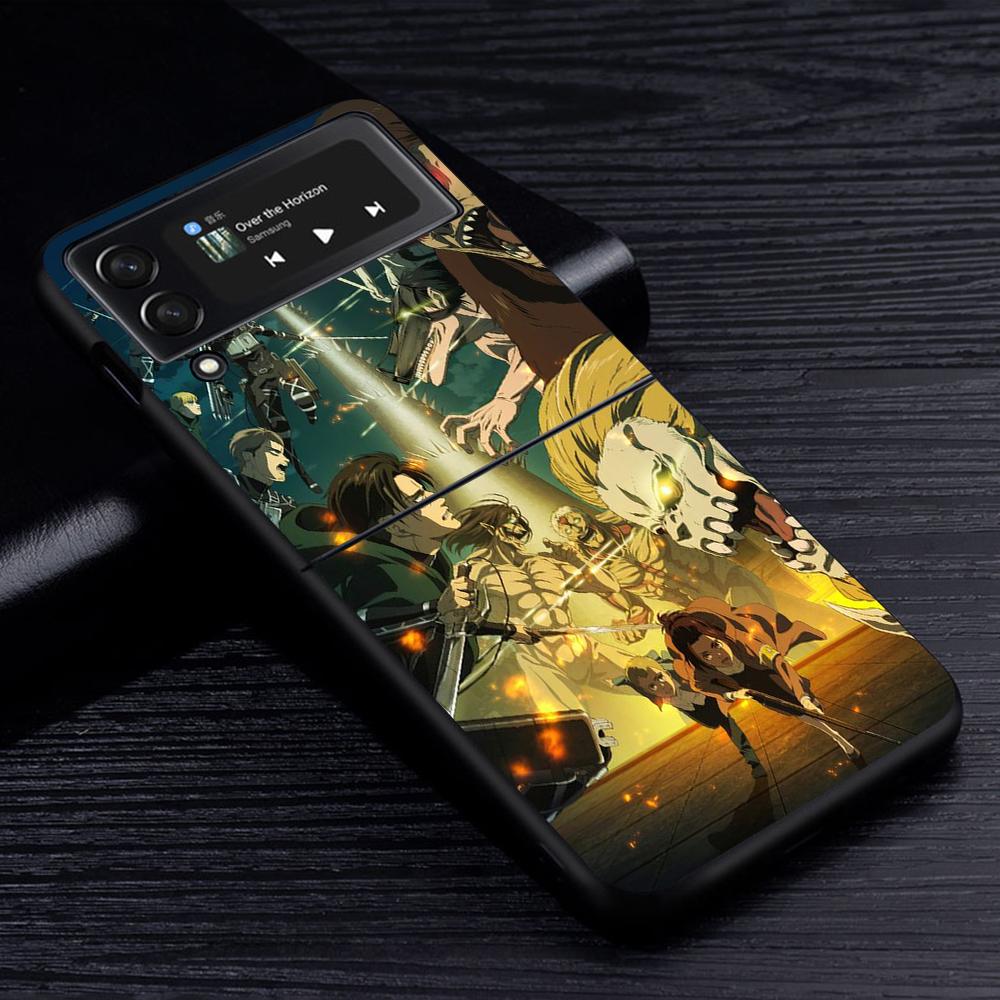 Attack On Titan Anime Handyhülle für Samsung Galaxy Z Flip3 5G Flip4 Schwarz Coque Z Flip 3 Hart PC Luxus Hülle Zflip3 Funda