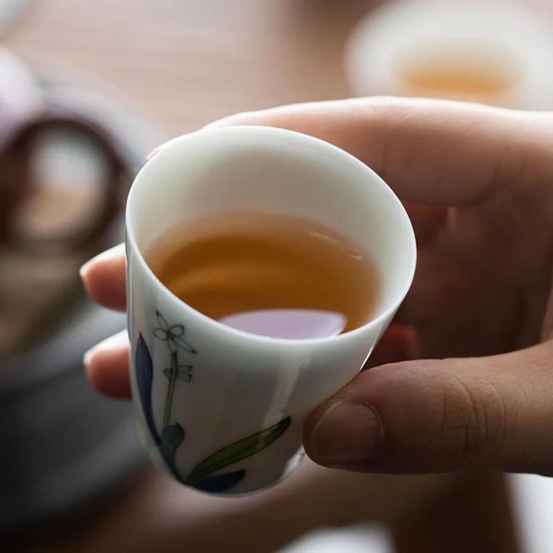White Porcelain Hand-painted Ink Color Tea Cup Household Ceramic Cup Male And Female Master Cup Kung Fu Tea Set Drinking Cup