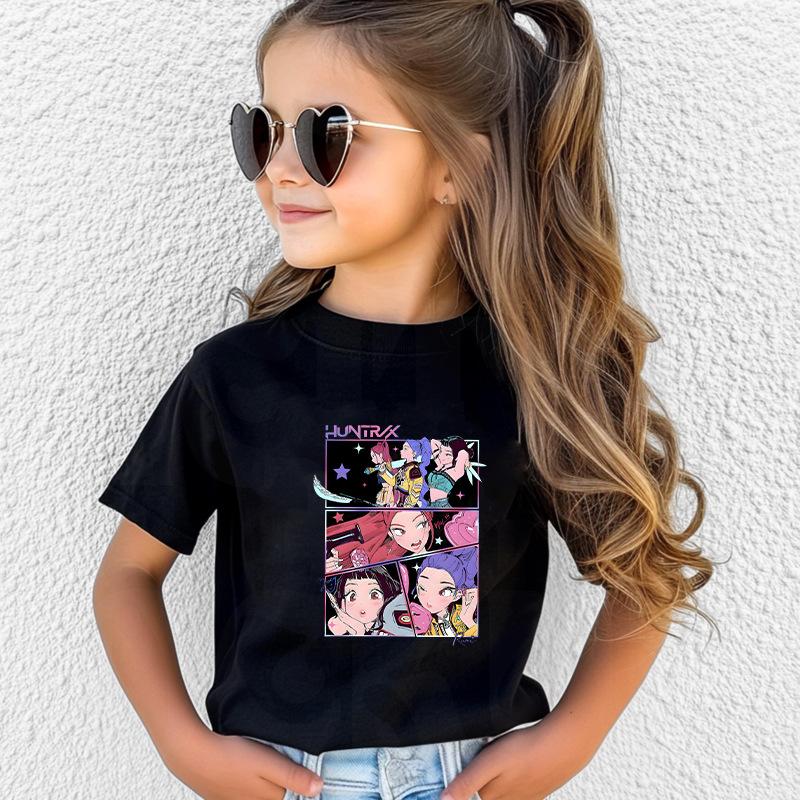 Kpop Demon Hunters Children's Clothing Short Sleeve T-shirt Cute Kpop Demon Hunters Tiger Harajuku Tshirt for Boys Girls