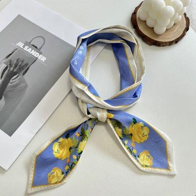 Versatile Fresh Floral Satin Silk Ribbon Scarf for Women Summer  Long Thin Hair Tie Narrow Bag Strap Trendy Fashion Accessory