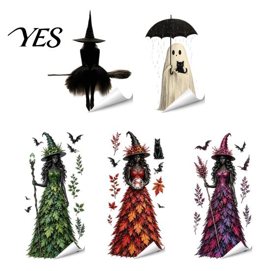 Seasonal Glass Stickers Halloween Witch/Ghost Window Clings, Removable Static Stickers, Waterproof PVC Decals, Fall Festival Ornaments Decorative for