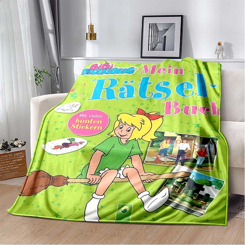 Bibi Blocksberg Summer Beach Flannel Blanket, Cartoon Witch Bibi Surf Print Warm Throw Blanket, Kids Bedroom Sofa Decor Gift